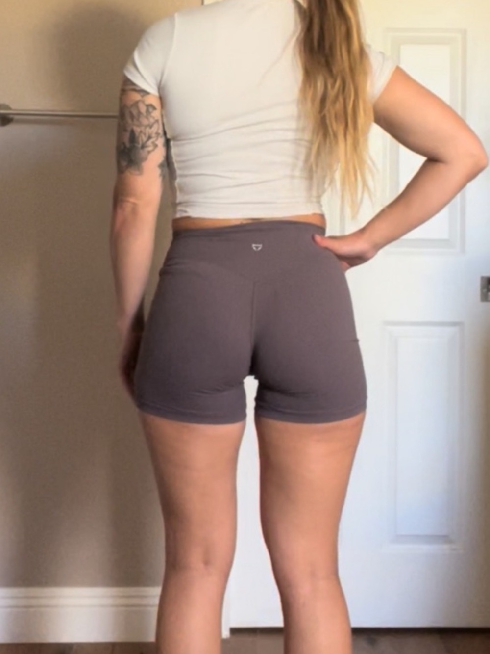 Tomtiger brushed fabric shorts in Dark Taupe (plum purple) size small biker gym